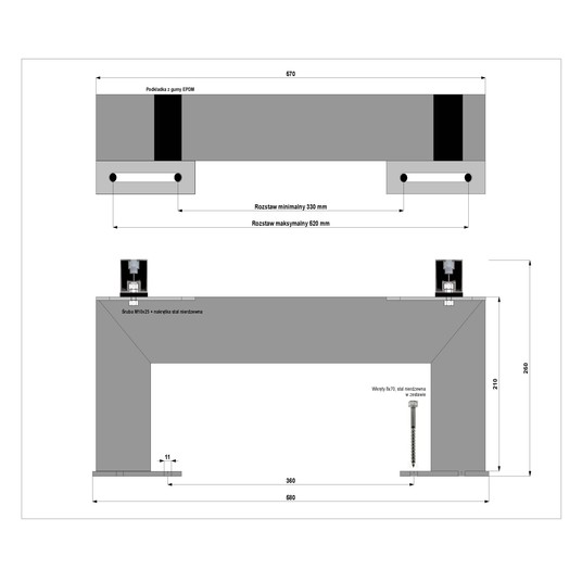 Stojak pompy ciepła - uniwersalny L950, RAL7016 -zdjęcie numer 3
